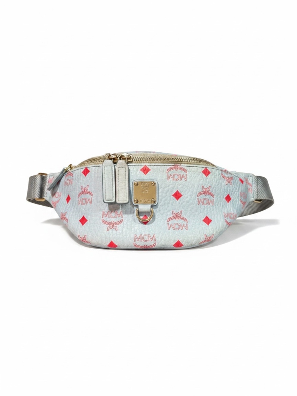 MCM Fursten Sky Blue Visetos Logo Belt Bag Crossbody Fanny Pack